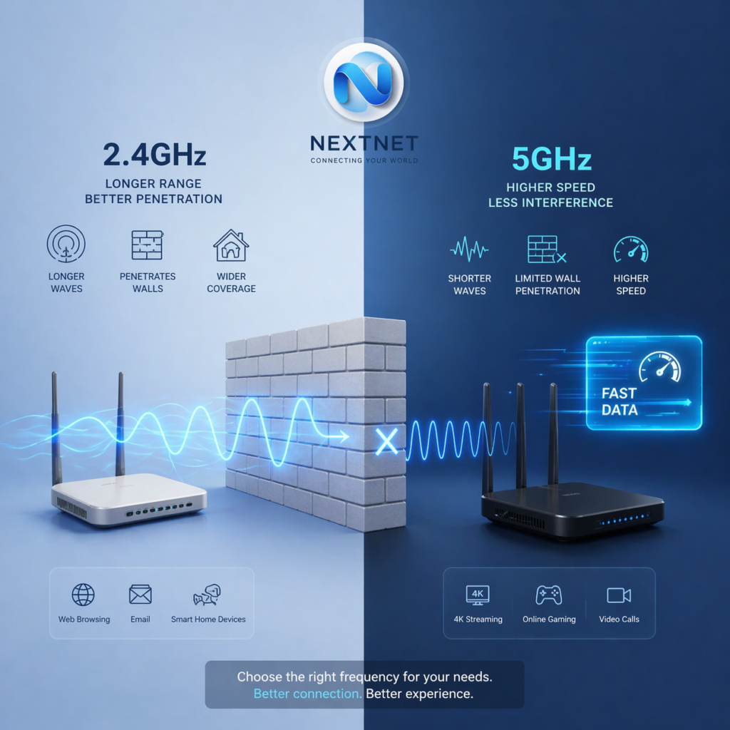 ภาพเปรียบเทียบระยะการทะลุทะลวงของคลื่นความถี่ 2.4GHz ที่ผ่านกำแพงได้ดีกว่าคลื่น 5GHz