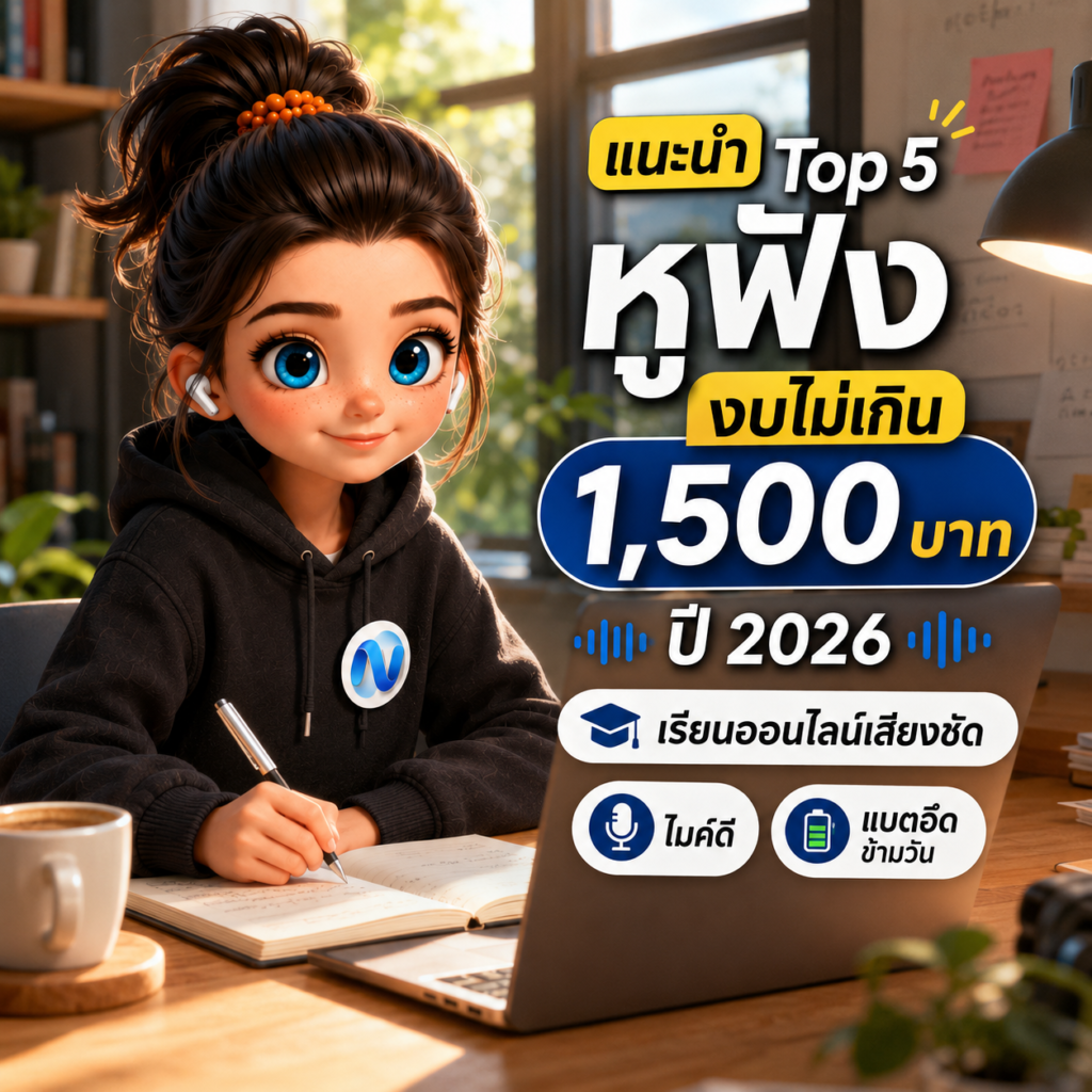 Top 5 หูฟังงบไม่เกิน 1,500 บาท ปี 2026 เรียนออนไลน์เสียงชัด ไมค์ดี แบตอึดข้ามวัน