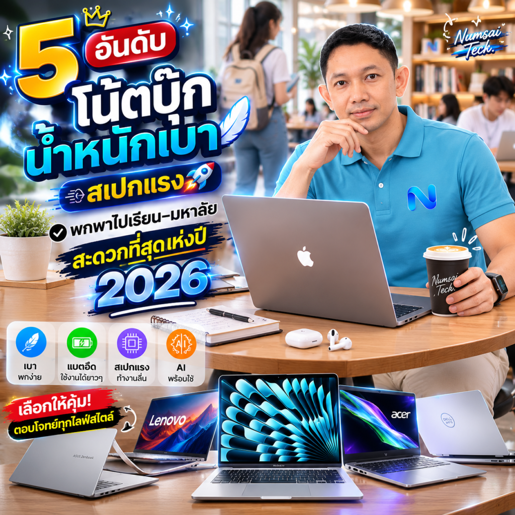 5 อันดับโน้ตบุ๊กน้ำหนักเบา สเปกแรง พกพาไปเรียน-มหาลัยสะดวกที่สุดแห่งปี 2026