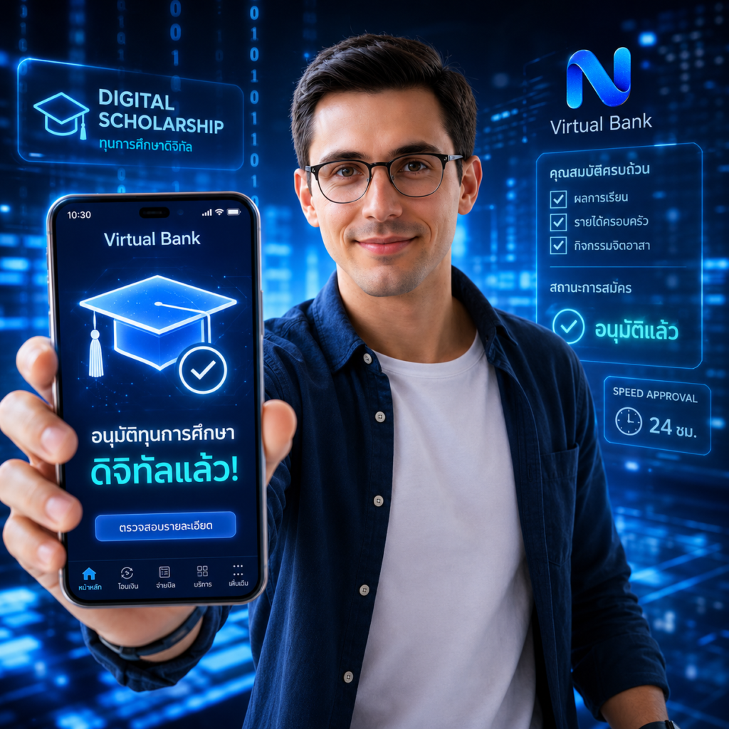 ทุนการศึกษาดิจิทัล ผ่านแอป Virtual Bank รู้ผลไวใน 24 ชม