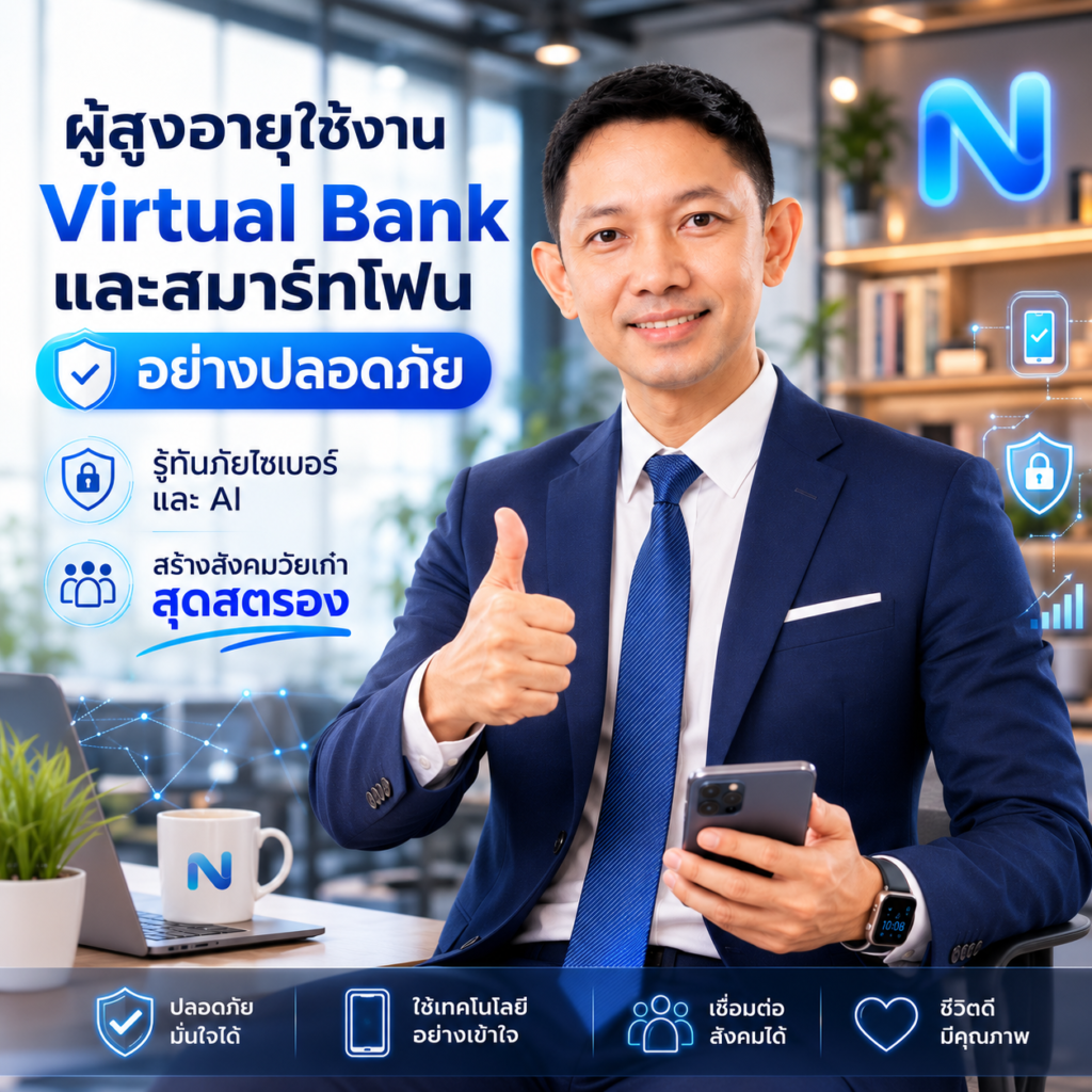 ผู้สูงอายุใช้งาน Virtual Bank และสมาร์ทโฟนอย่างปลอดภัย