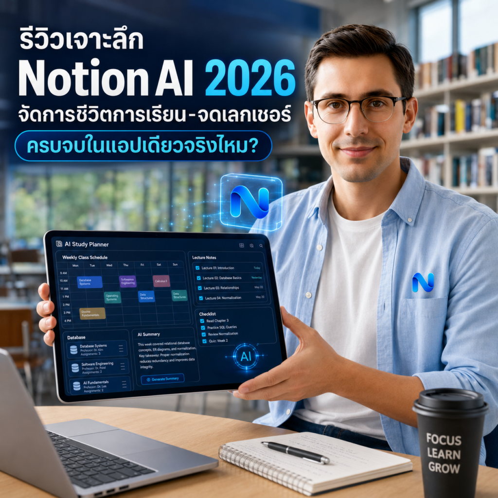 รีวิวเจาะลึก Notion AI 2026 จัดการชีวิตการเรียน-จดเลกเชอร์ ครบจบในแอปเดียวจริงไหม