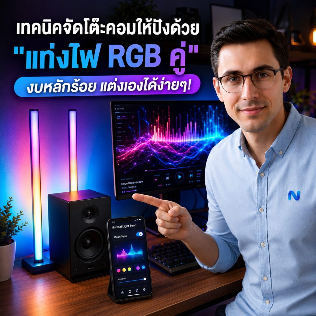 เทคนิคจัดโต๊ะคอมให้ปังด้วย แท่งไฟ RGB คู่ งบหลักร้อย แต่งเองได้ง่ายๆ!