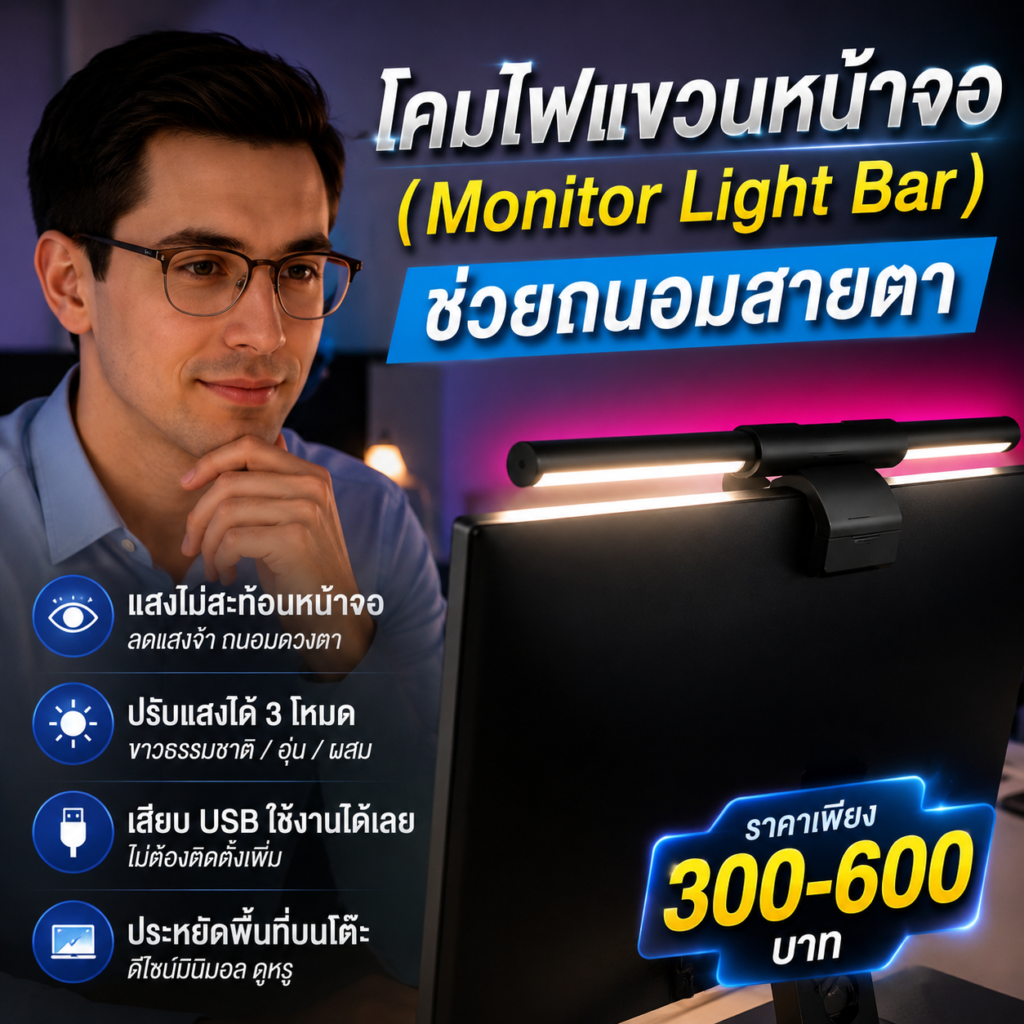 โคมไฟแขวนหน้าจอ (Monitor Light Bar)ถนอมสายตา