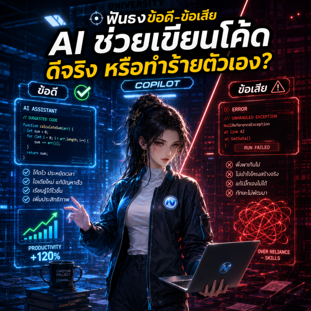 ฟันธงข้อดี-ข้อเสีย การใช้ AI ช่วยเขียนโค้ด (Copilot) ในการทำโปรเจกต์จบ ดีหรือทำร้ายตัวเอง