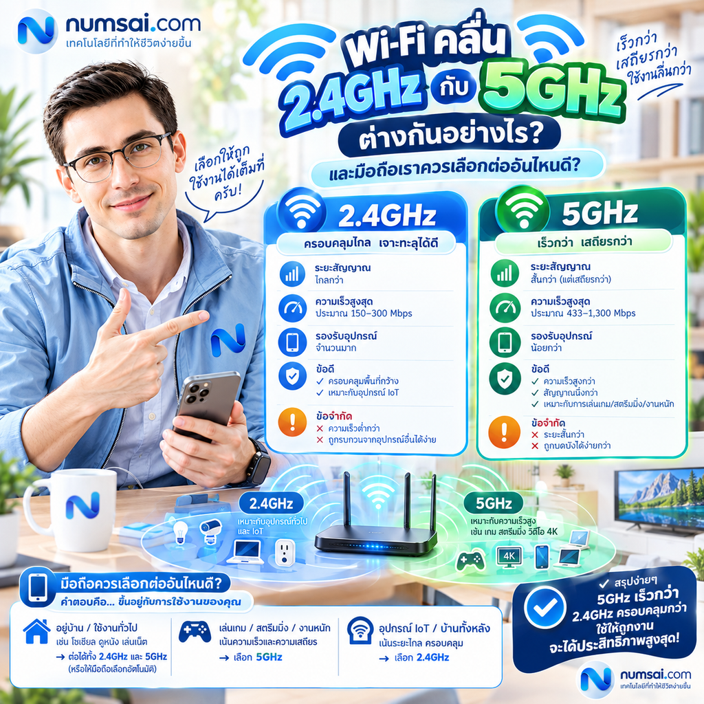 Wi-Fi คลื่น 2.4GHz กับ 5GHz ต่างกันอย่างไร และมือถือเราควรเลือกต่ออันไหนดี