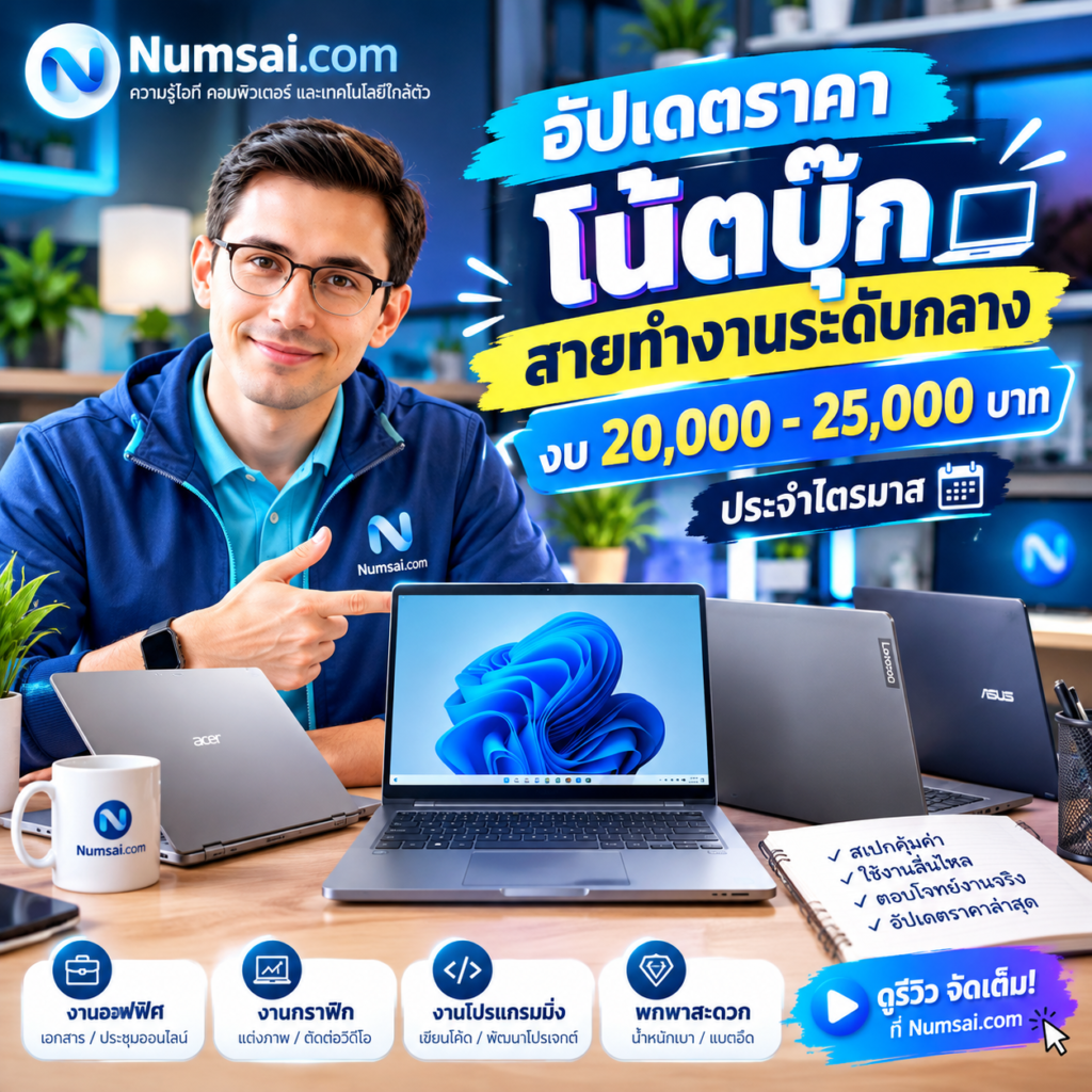 อัปเดตราคาโน้ตบุ๊กสายทำงานระดับกลาง งบ 20,000 - 25,000 บาท ประจำไตรมาส