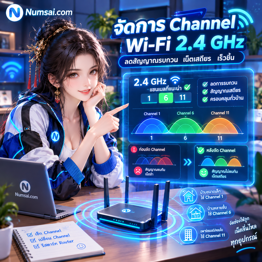 อินโฟกราฟิกจัดการ Wi‑Fi 2.4 GHz