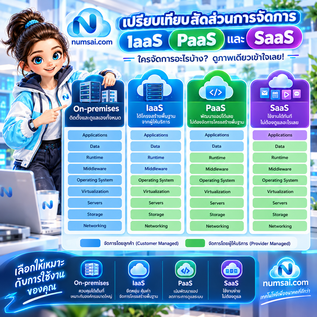 อินโฟกราฟิกเปรียบเทียบ IaaS PaaS SaaS