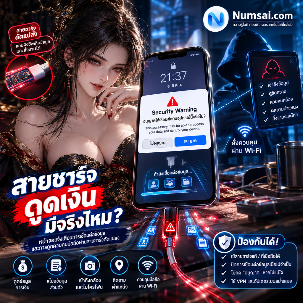 เตือนภัยสายชาร์จดูดข้อมูล