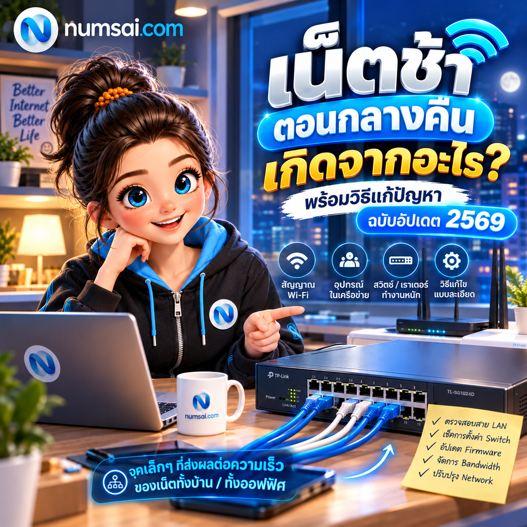 เน็ตช้าตอนกลางคืน เกิดจากอะไร พร้อมวิธีแก้ปัญหาฉบับอัปเดต 2569