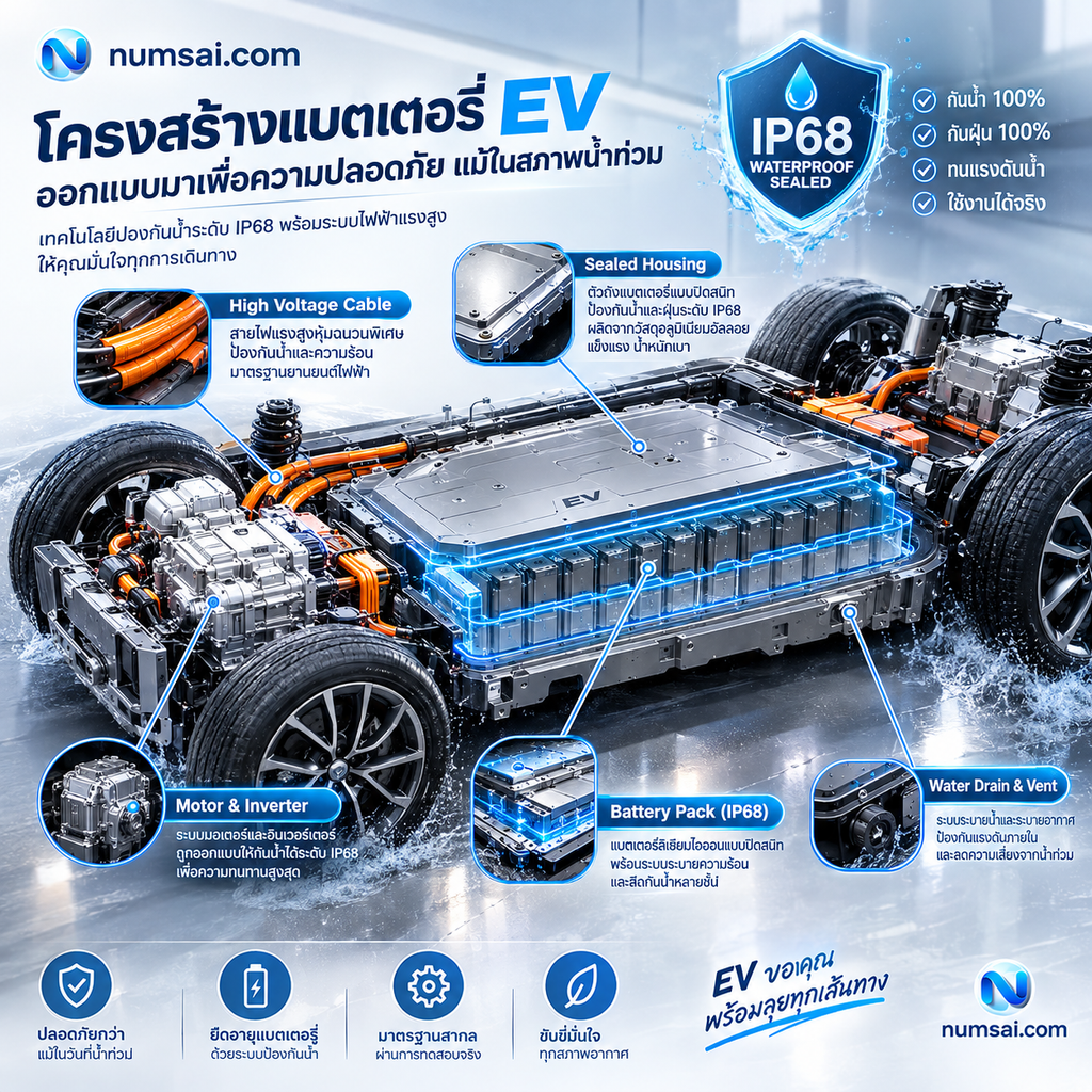 โครงสร้างแบตเตอรี่ EV กันน้ำระดับ IP68